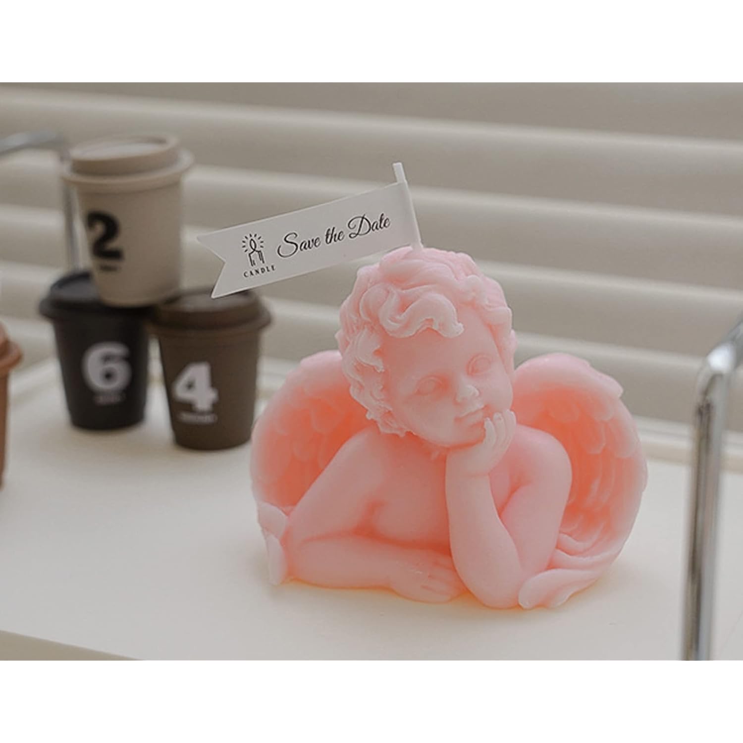 Angel Shaped Scented Candle,150G Aroma Soy Wax Decorative Candle,Handmade Aesthetic Candle For Table Photo Prop Birthday Gift,Prefect For Meditation Stress Relief Mood Boosting Bath Yoga Pink