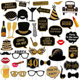40Th Birthday Photo Booth Props - 41 Pcs Black And Gold Decor, Funny Milestone Party Supplies For Men & Women, Retro 1986 Theme Selfie Station Accessories For Surprise Party, 40Th Celebration Bash