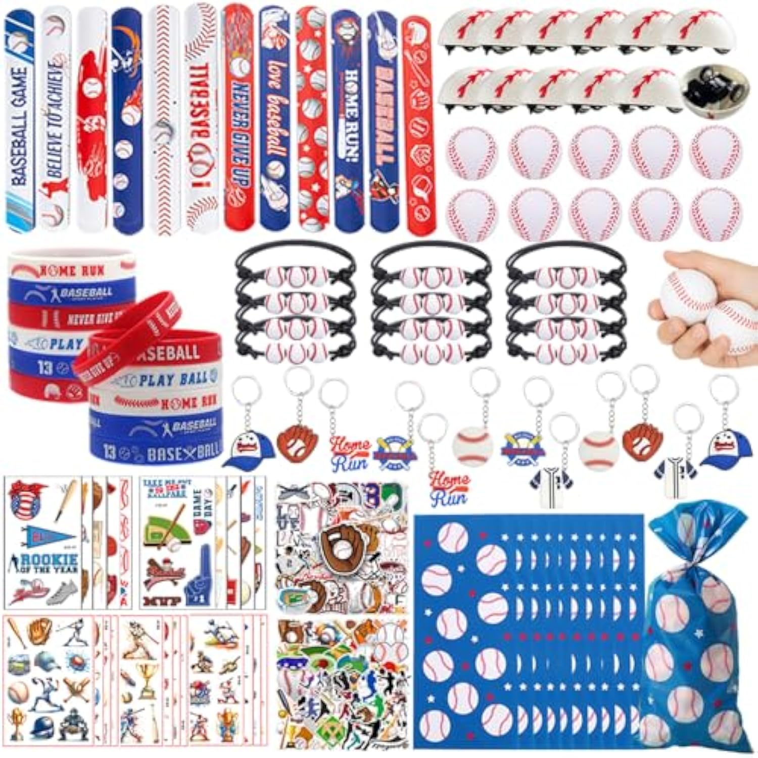 Baseball Party Favors,206Pcs Baseball Goodie Bags With Mini Stress Balls, Keychains, Tattoos, Stickers For Baseball Party Decorations Supplies Sport Themed Birthday Party, Classroom Reward, Kids Event