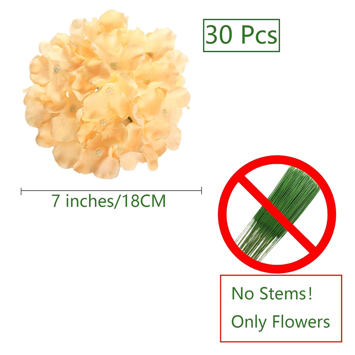 Silk Hydrangea Heads 30 Pcs Artificial Flowers Only Heads No Stems Fake Hydrangea Flowers For Home Wedding Decor No Stems (Light Yellow)