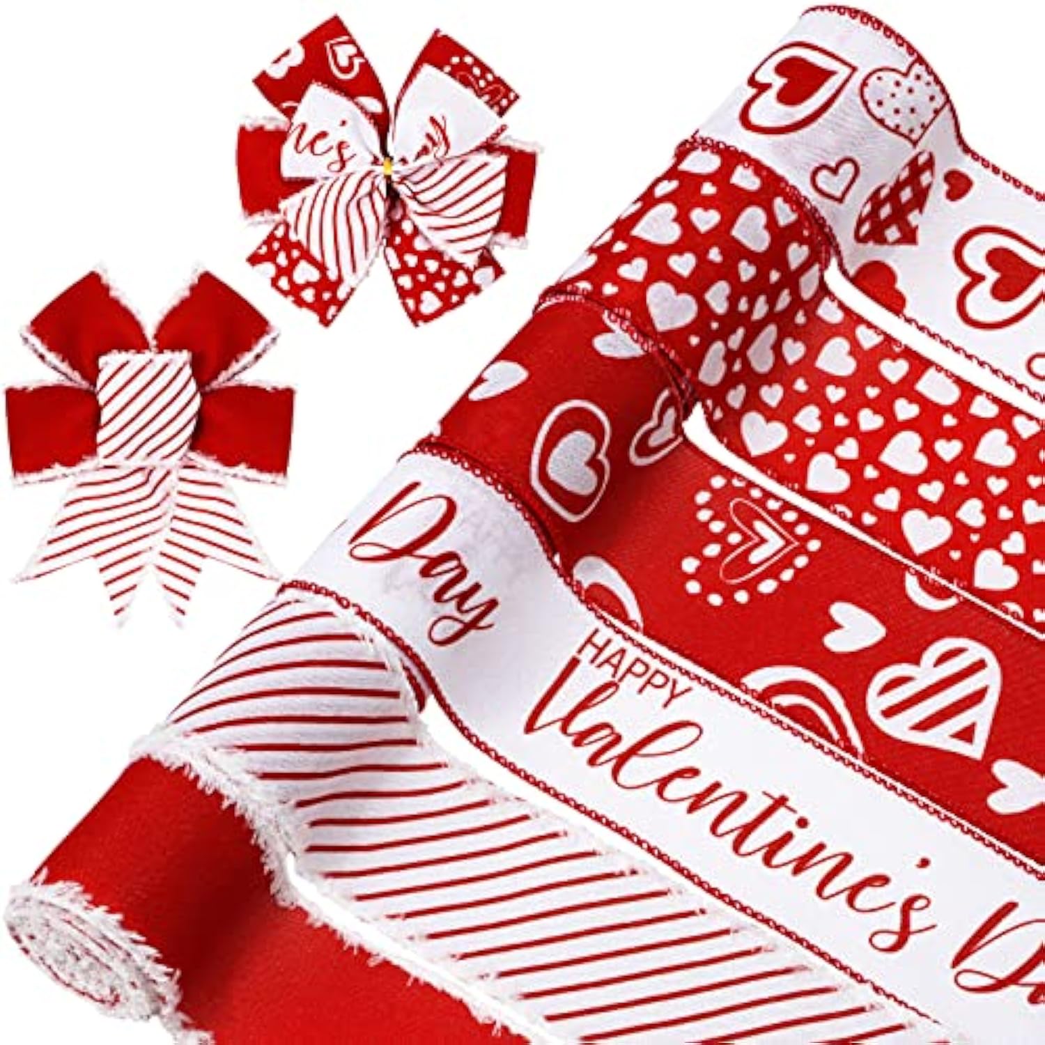 36 Yard Happy Valentine'S Day Wired Edge Ribbon Red White Love Hearts