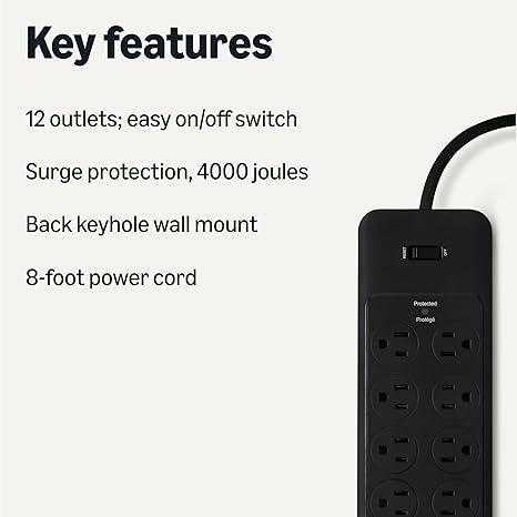 12 Outlet Surge Protector Power Strip 8FT Extension Cord 4000J Heavy Duty for Home Office Gaming