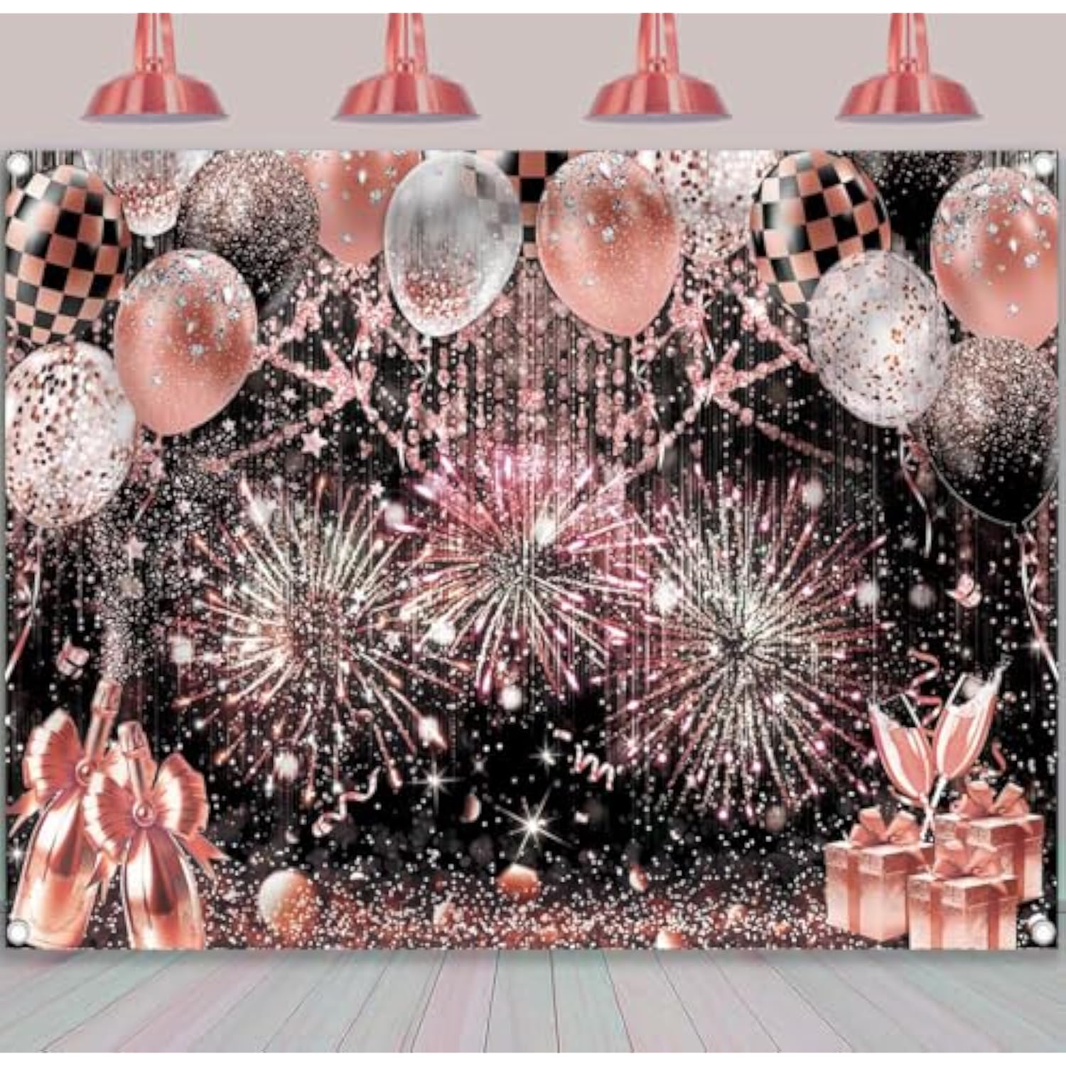 Black Pink Glitter Backdrop 7x5ft Balloon Party Photography Banner