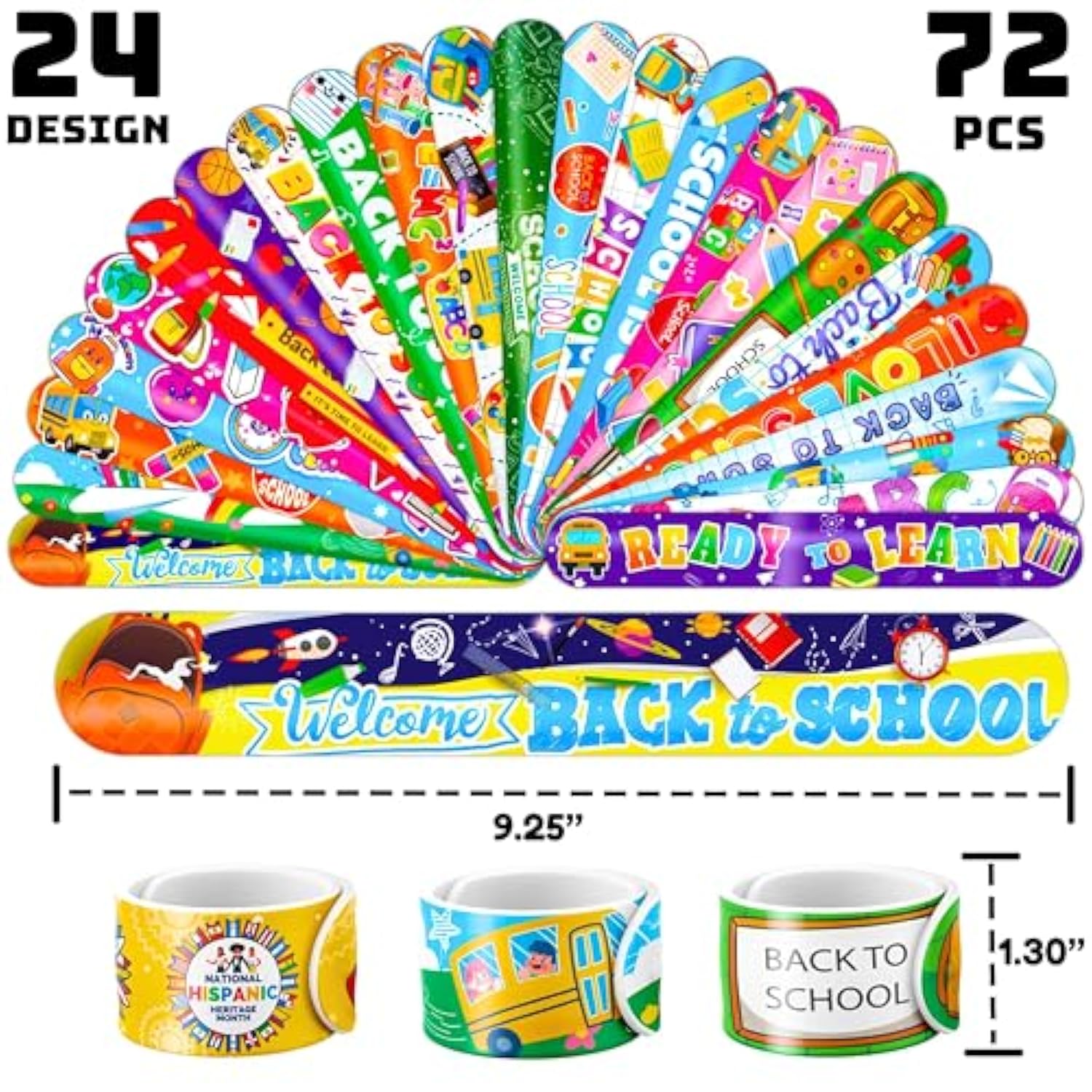 144 Pcs Back To School Party Favors - 72 Temporary Pre-Cut Tattoos & 72 Slap Bracelets - Perfect For Themed Parties, Baby Showers, Classroom Rewards & Gifts For Kids