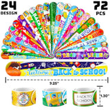 144 Pcs Back To School Party Favors - 72 Temporary Pre-Cut Tattoos & 72 Slap Bracelets - Perfect For Themed Parties, Baby Showers, Classroom Rewards & Gifts For Kids