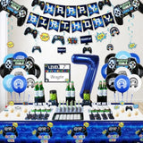 Video Game Party Decorations - 7Th Birthday Decorations For Boys, Happy Birthday Banner, Video Game Balloons, Number 7 Blue Balloons, Gaming Hanging Swirls, Game On Birthday Party Supplies