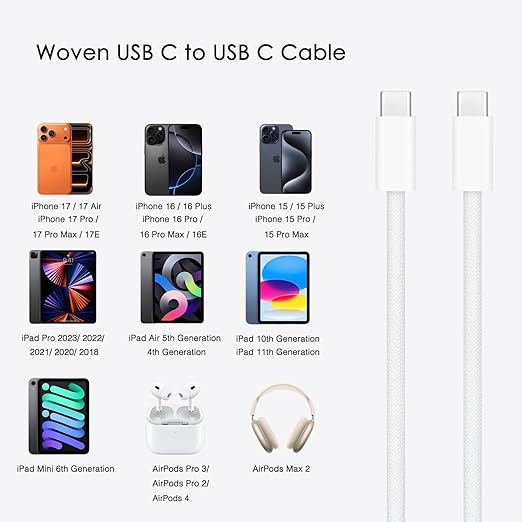 20W USB C Charger with USB C Cable for AirPods Pro AirPods 4 iPhone 17 16 15 Fast Charging