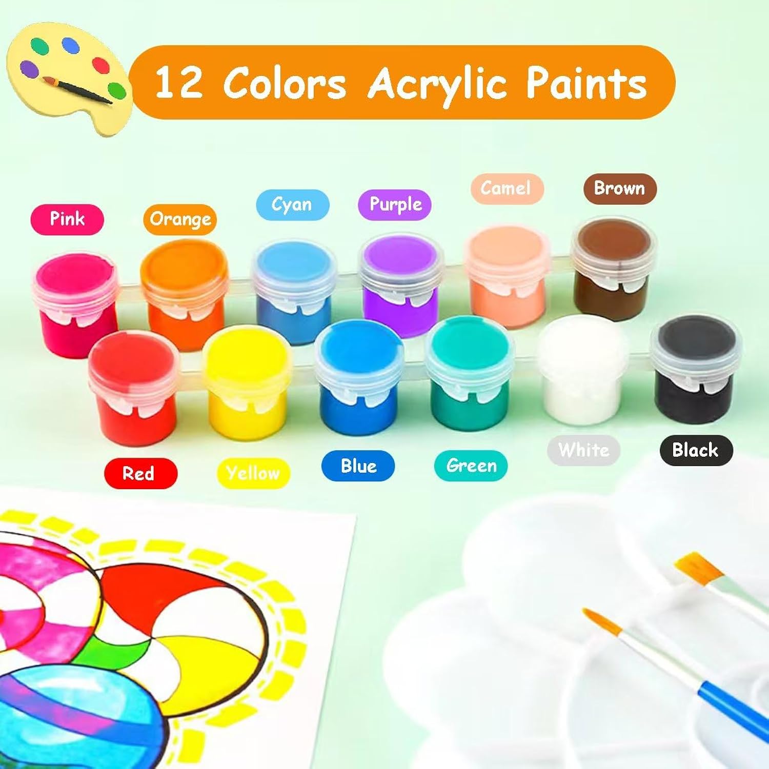 Mini Paint Set, 100 Pack Washable Paint Strips Kit With 200 Painting Brushes, 12 Colors Bulk Mini Acrylic Paint Set For Painting Craft