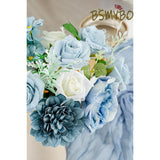 Dusty Blue Artificial Flowers Combo, Baby Blue Wedding Flowers Fake Floral Bulk Bouquets, Light Blue Flowers, Silk Rose Flowers For Wedding Bridal Shower Table Centerpieces & Home Party Decor