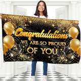 Congratulations Banner - Graduation Decorations for Prom - You Did It - Well Done - We Are So Proud of You - 5x3ft (Black and Gold)