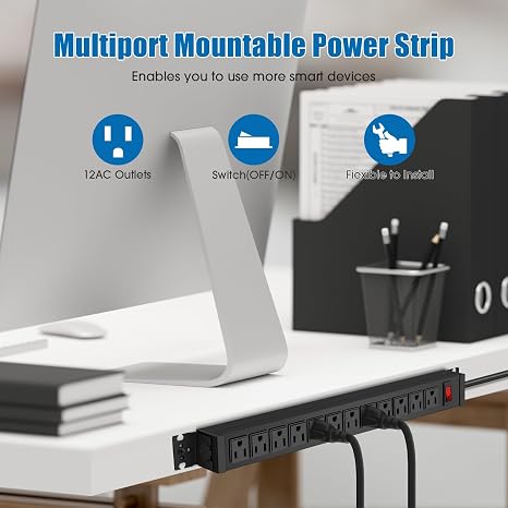 12 Outlet Metal Surge Protector Power Strip 1200J 6FT Heavy Duty Wall Mount Extension Cord Black
