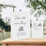 Minimalist How Old Were The Bride And Groom Game, Guessing The Age Photo Game, Bridal Shower Wedding Shower Games (1 Sign And 30 Cards)-Bng21
