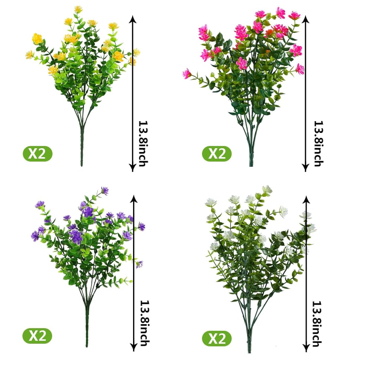 8 Bundles Artificial Flowers, Fake Artificial Greenery Uv Resistant No Fade Faux Plastic Plants For Wedding Bridle Bouquet Indoor Outdoor Home Garden Kitchen Office Table Vase