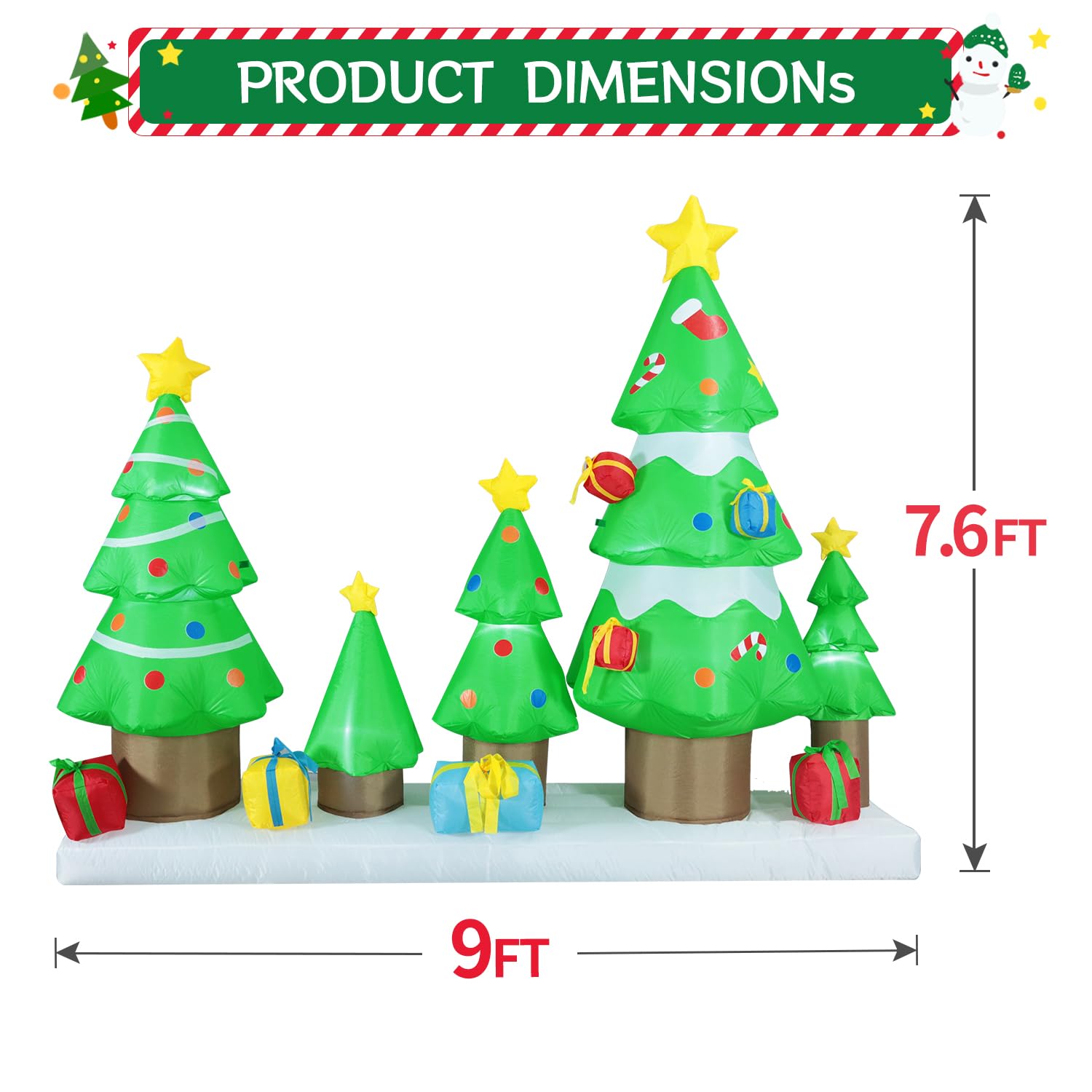 9 Ft Long Huge Christmas Inflatable Tree Set Outdoor Decoration With Gift Boxes, Led Lights Holiday Blow Up Yard Decorat