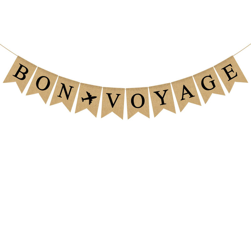 Jute Burlap Bon Voyage Banner With Airplane Retirement, Travel Theme,