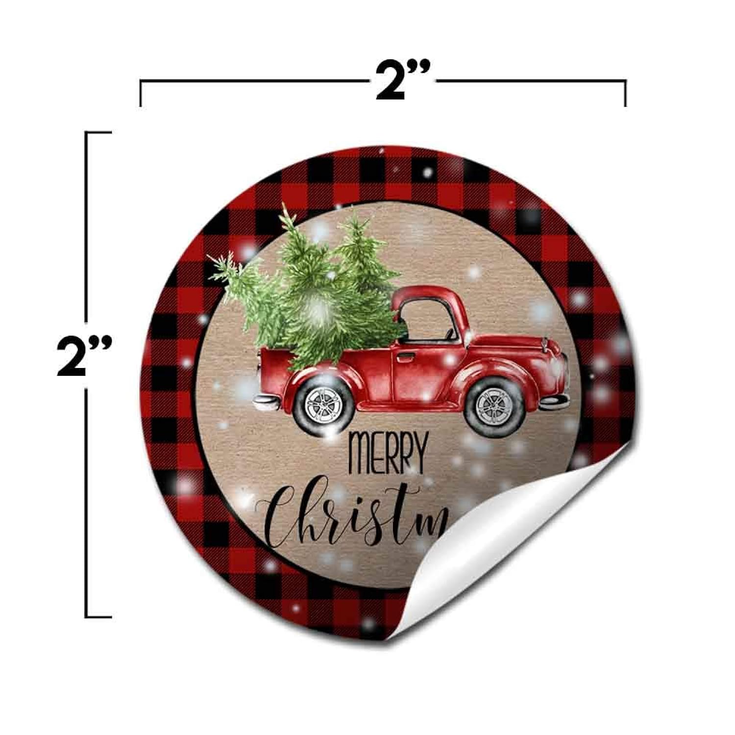 Watercolor Red Pickup Truck Snowy Christmas Thank You Sticker Labels, 40 2" Party Circle Stickers By Amandacreation, Great For Party Favors, Envelope Seals & Goodie Bags