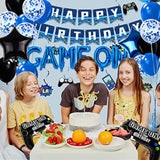 Video Game Birthday Party Decorations - 36 Pcs Navy Blue Game On Theme Birthday Party Supplies Happy Gaming Banner, Hanging Swirls, Balloons And Foil Gamer Balloons For Boys