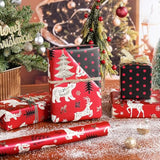 Christmas Reversible Wrapping Paper Roll, Mini Roll, Red Black Reindeer And Tree Design, Black With Red Polka Dots Gift Wrap Paper For Adults, Kids And Holiday Gifts, 17 Inches X 32.8 Feet