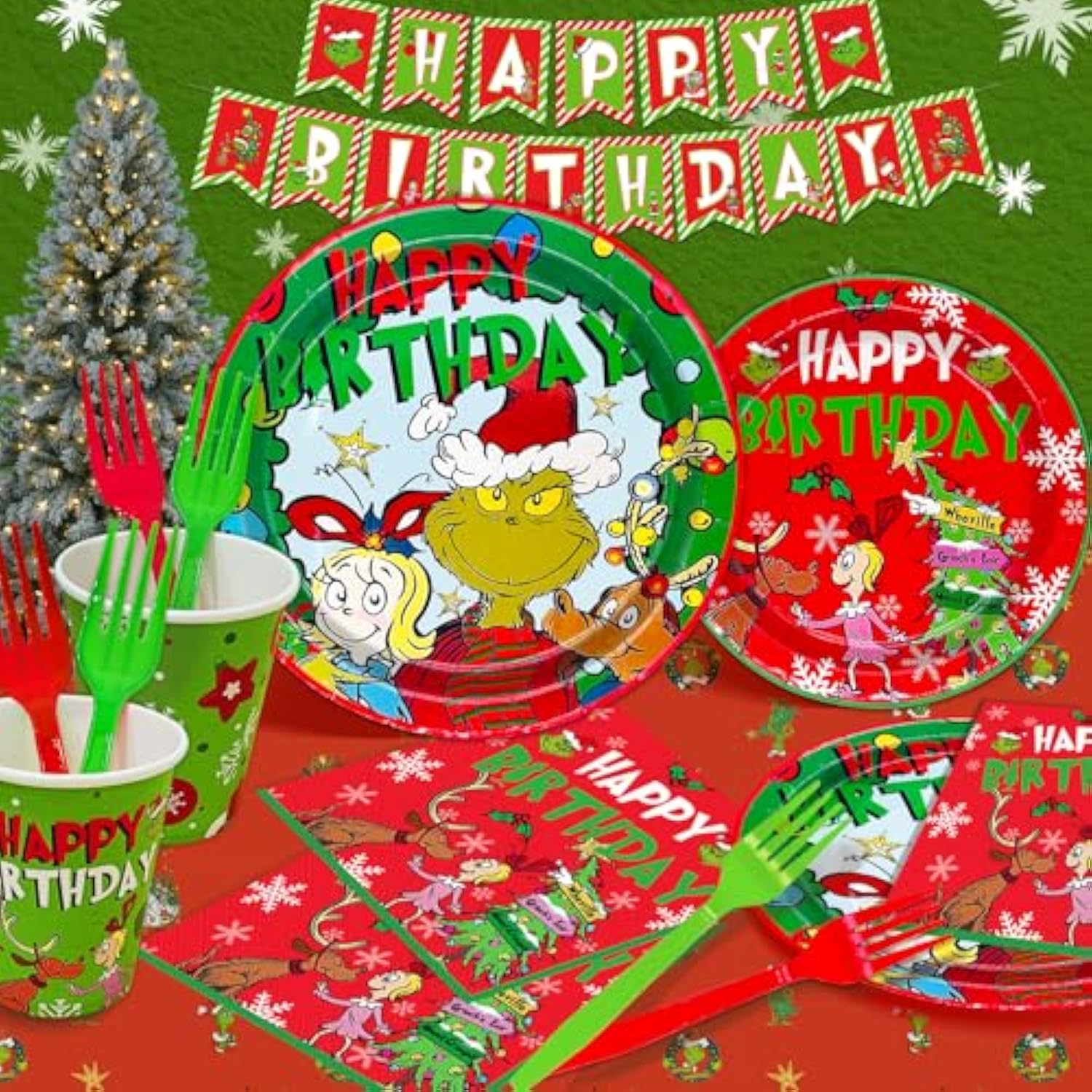 122Pcs Christmas Birthday Party Decorations Christmas Birthday Supplies Tableware Set With Plates Napkins Christmas Tableware For Christmas Party Decorations Happy Holidays Decorations