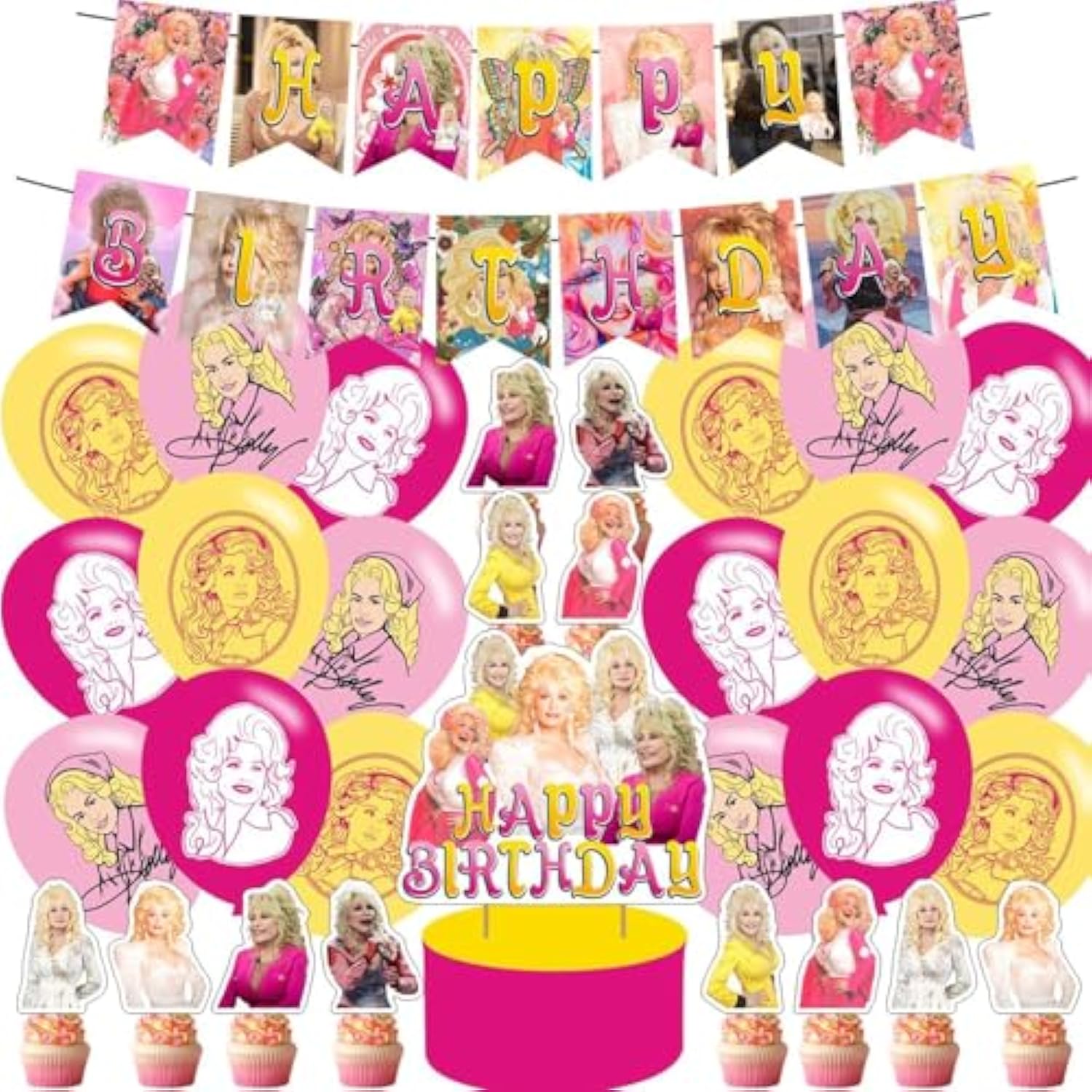 Singer Dolly Birthday Party Decorations ,Singer Parton Birthday Party Favor With Banner, Ballons,Cake Topper, Cupcake Toppers For Boys Girls Fans Music Party Supplies