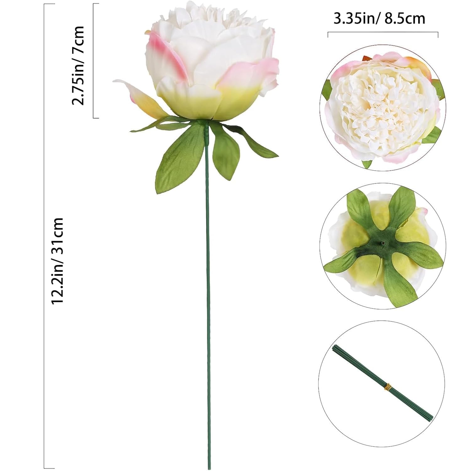16Pcs Peony Artificial Flowers Fake Peonies Bulks Cream White Silk Peonies Flowers Faux Peony Flowers Heads With Stems For Home Wedding Party Festival Baby Shower Decorations (Cream White)