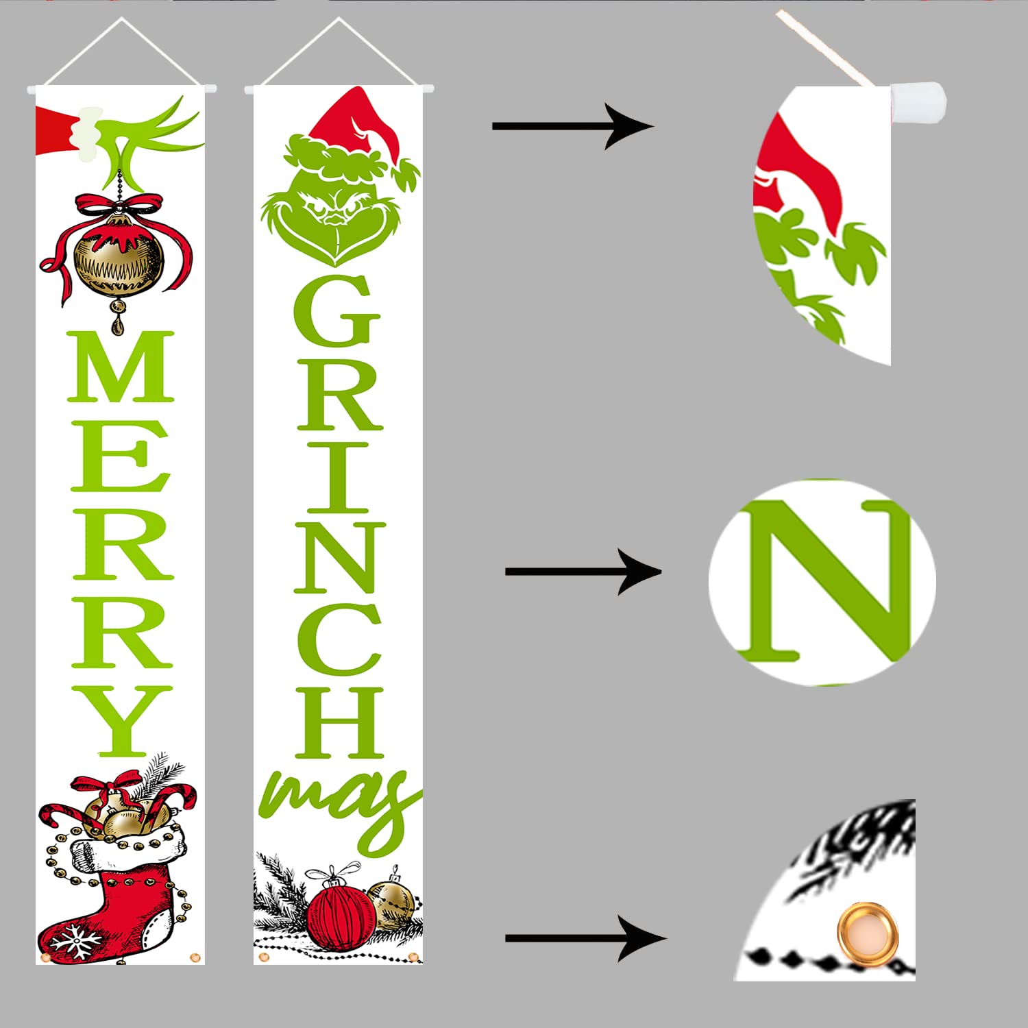 Christmas Grinch Porch Banner,Christmas Grinch Porch Sign Funny Xmas Hanging Banners For Home Indoor Outdoor