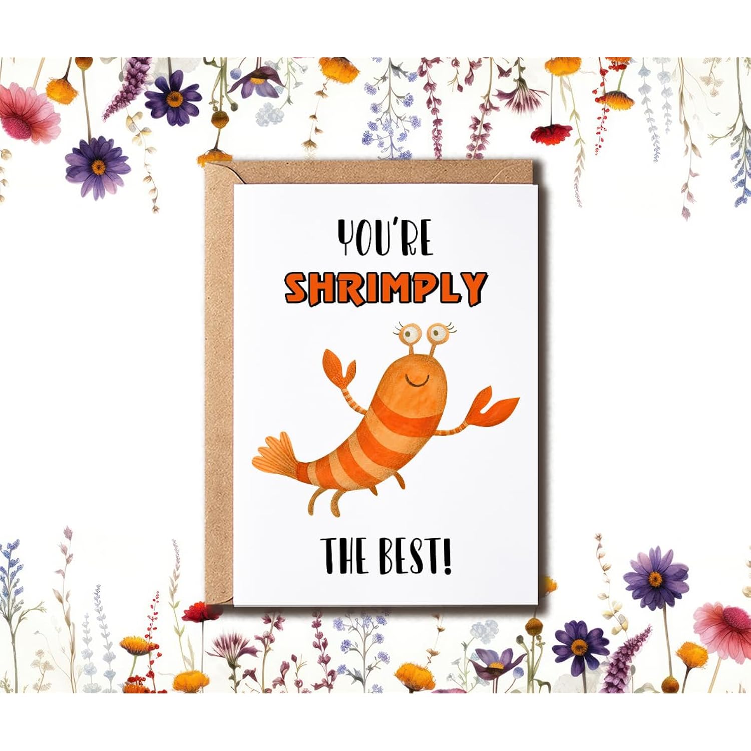 You'Re Shrimply The Best Card - Shrimply Thank You Card - Valentines Day Pun Card - Humorous Appreciation Card, White