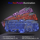 Backlit Gaming Keyboard, Mouse And Led Headset Combo - Usb Wired 3 Color Crack Backlit, Blue Led Light Headset - Set For Work And Game