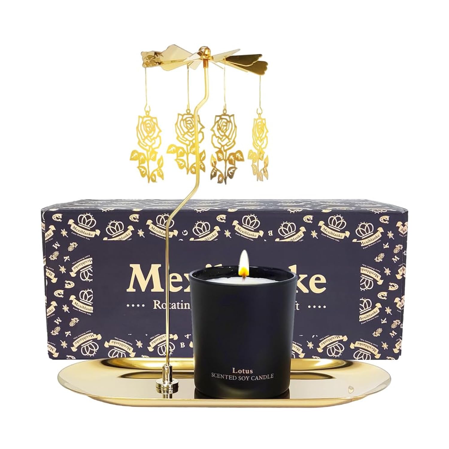 Valentines Day Gifts For Her, Birthday Gift For Women, Unique Rose Candle Gift For Mother, Sisters, And Best Friends. Rotating Scented Candles With Plate For Mother'S Day,Easter,6Oz.