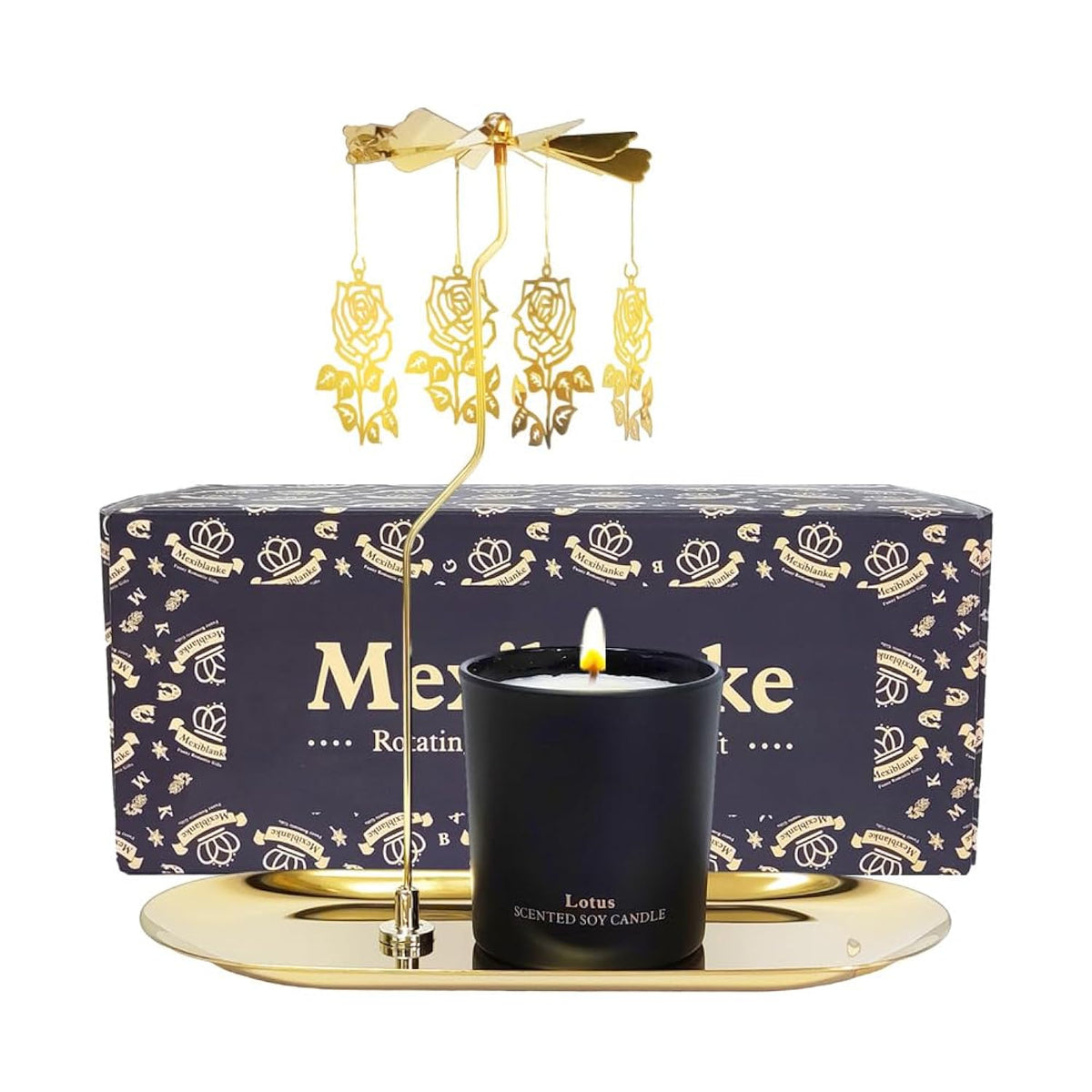 Valentines Day Gifts For Her, Birthday Gift For Women, Unique Rose Candle Gift For Mother, Sisters, And Best Friends. Rotating Scented Candles With Plate For Mother'S Day,Easter,6Oz.