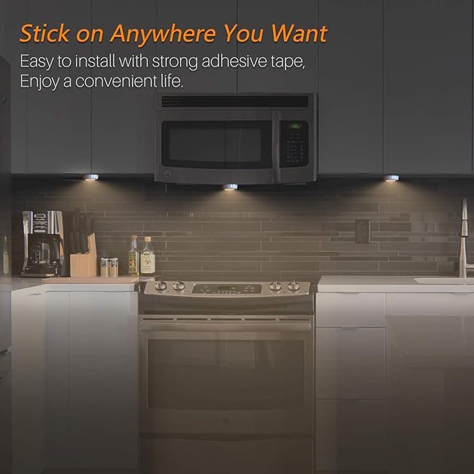 5 Pack Mini Push Tap LED Puck Lights Warm White Battery Operated Stick On Cabinet Lights