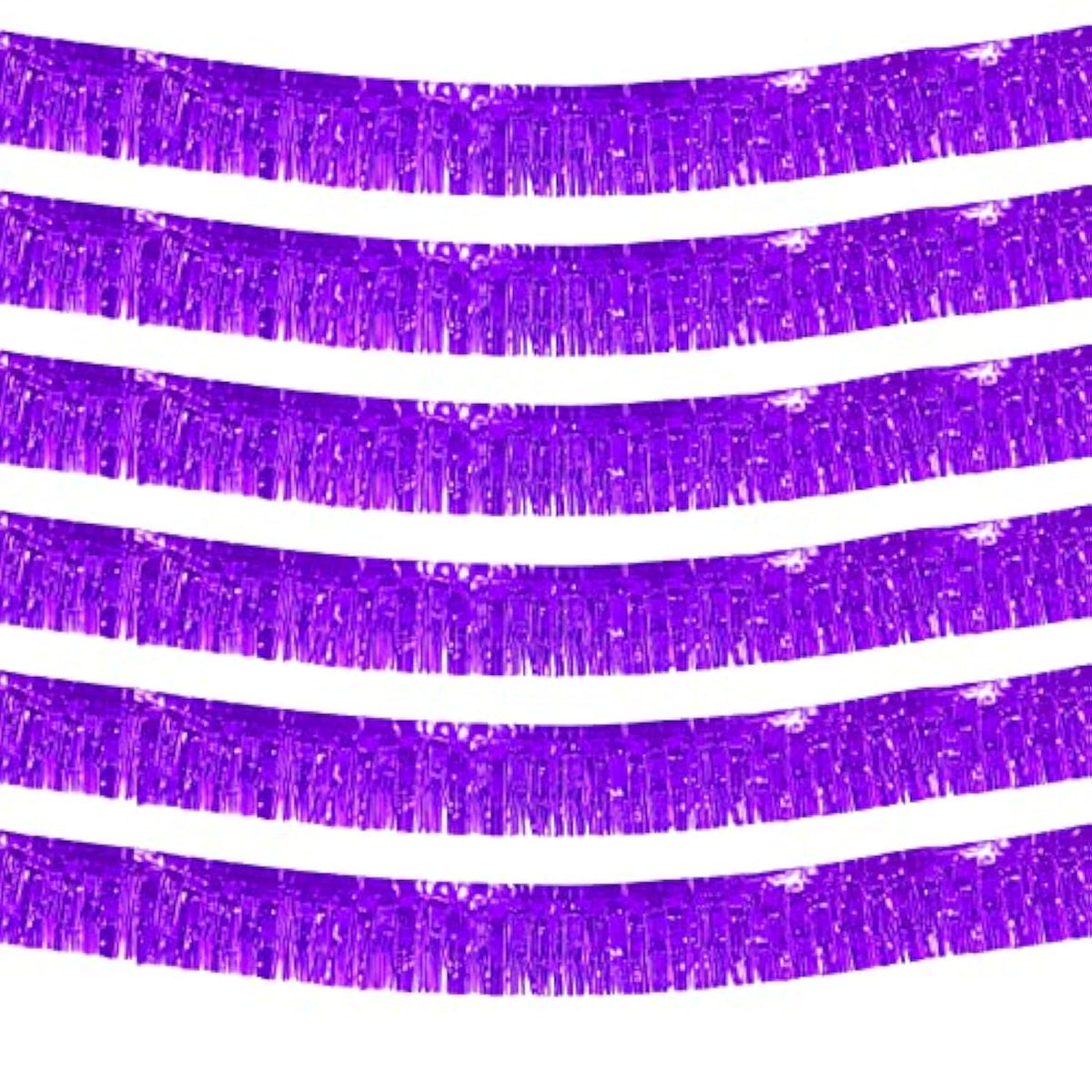 6 Pack 10 Feet Foil Fringe Garland Metallic Tinsel Streamers Banner Wall Hanging Curtain Backdrop Banner For Parade Floats, Thanksgiving, Christmas, Birthday, Halloween Party Decorations(Purple)