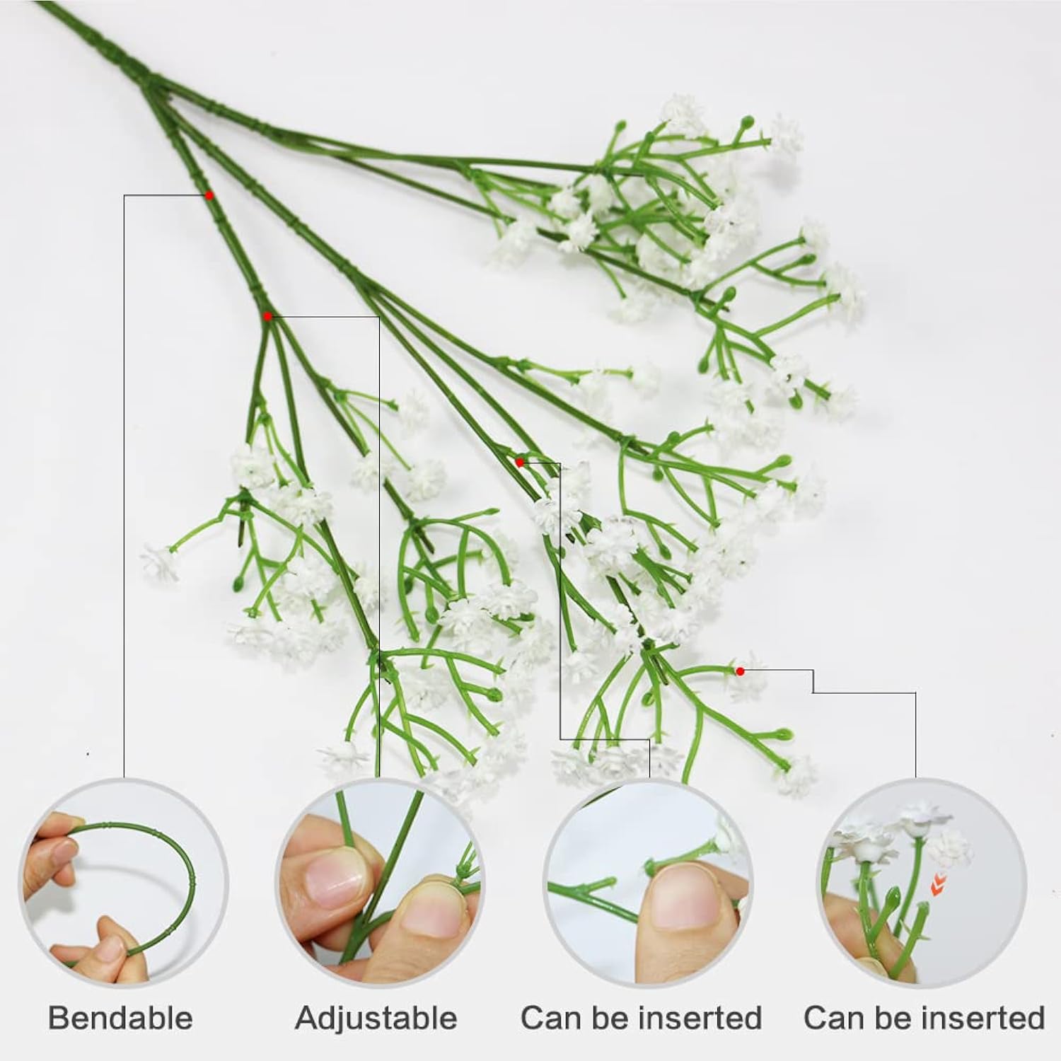White Babys Breath Artificial Flowers Bulk, 10 Pcs Long Stem Fake Gypsophila For Wedding Bouquets Floral Arrangement Home Office Table Decoration