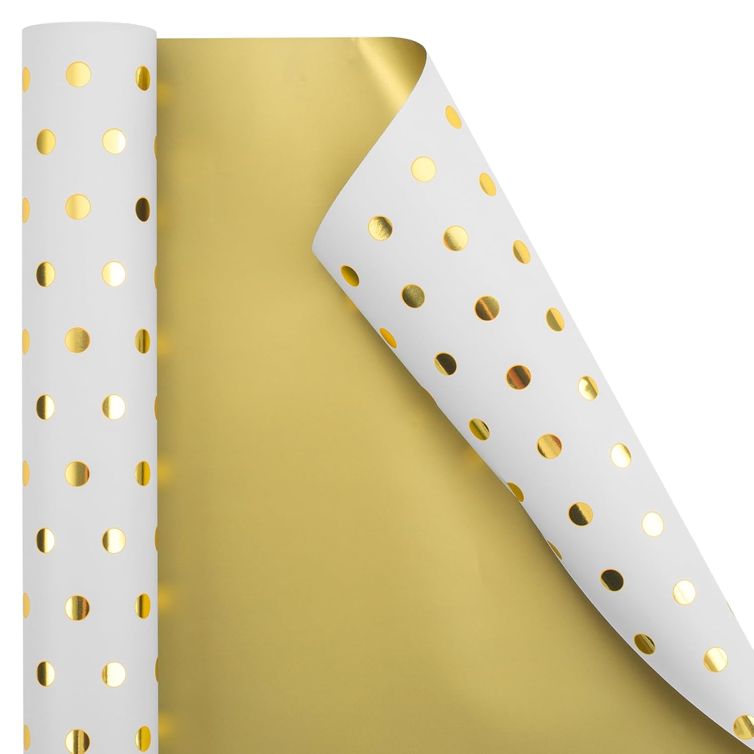 Reversible Wrapping Paper-Mini Roll,Gold Foil And Polka Dot Design For Birthday,Holiday,Party,Baby Shower (17 Inch X 32.8 Feet)
