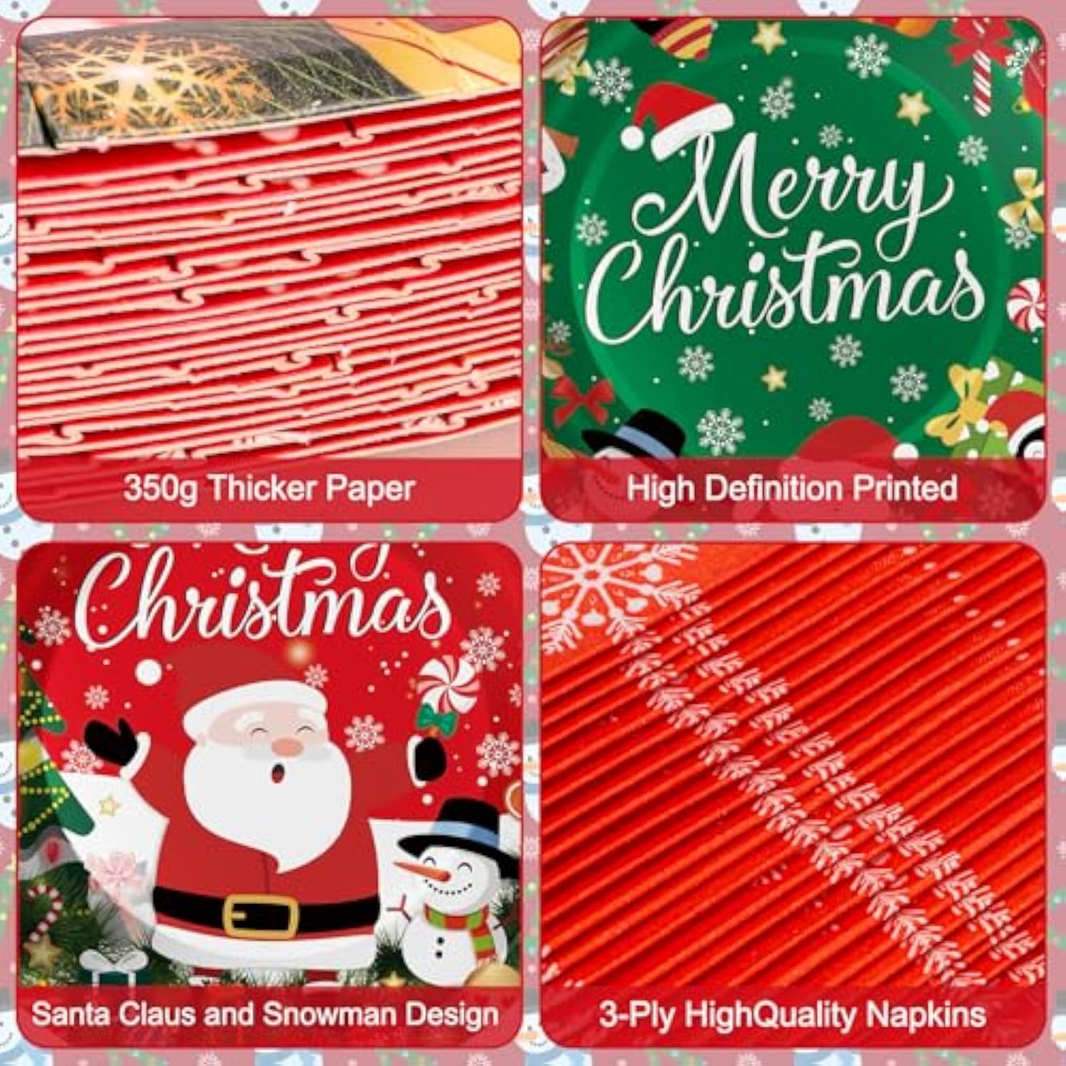 100 Pcs Merry Christmas Plates And Napkins Sets - Cute Winter Christmas Round Tableware, Disposable Chrismas Paper Plates And Napkins Forks For Xmas Party Supplies Favors Table Decor, Serves 25