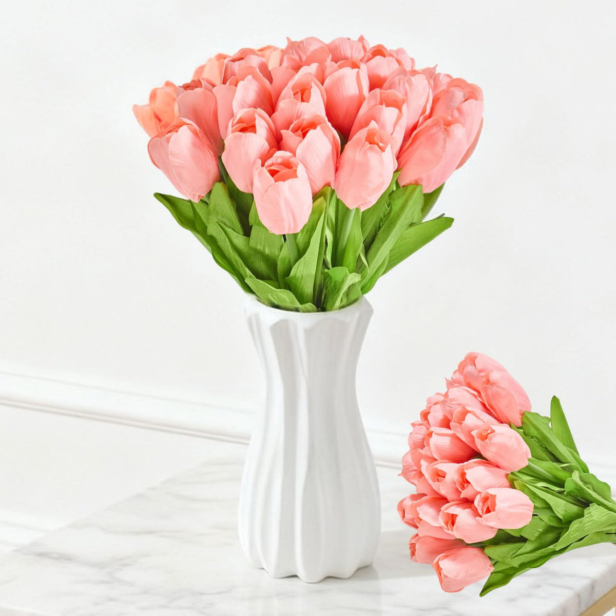 Artificial Tulips 20 Stems Coral Silk Flowers For Valentine'S Day And New Year Decorations Wedding Home Decor