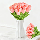Artificial Tulips 20 Stems Coral Silk Flowers For Valentine'S Day And New Year Decorations Wedding Home Decor