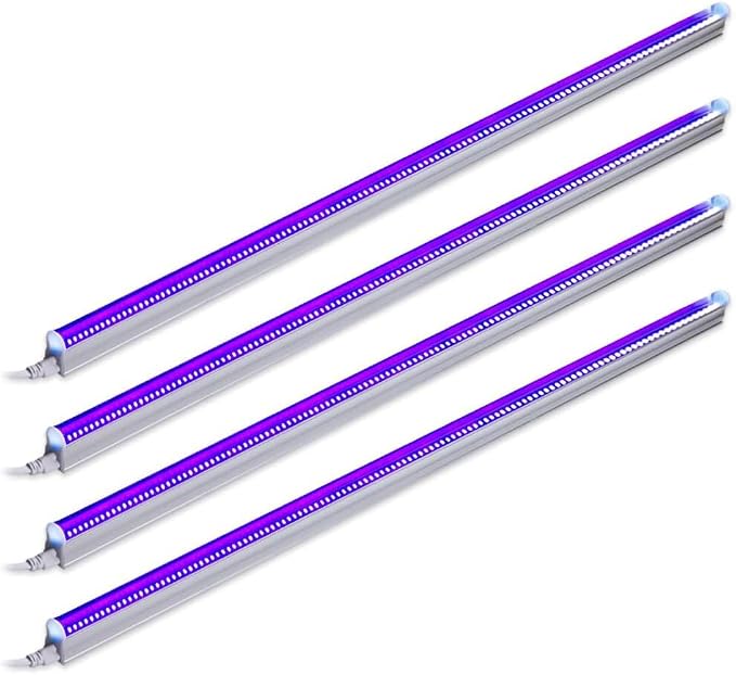 4 Pack 22W UV LED Blacklight Bar 4FT T5 Integrated Fixture with Switch for Glow Parties Halloween Decor