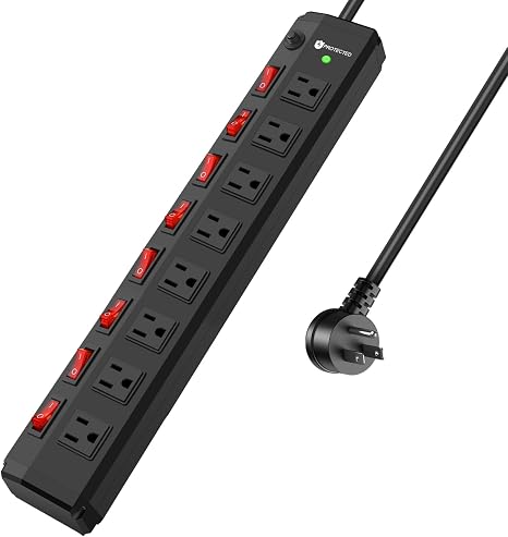 Heavy Duty Metal Surge Protector Power Strip 8 Outlets Individual Switches 6FT 15A 1800W