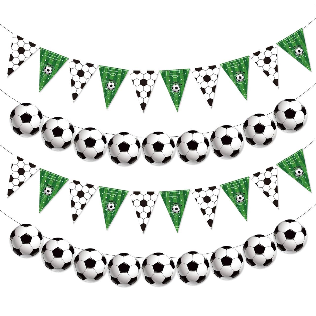 4PCS Soccer Party Decorations Soccer Banner Triangle Flags Birthday Garland Black White Soccer Ball Bunting Banner Soccer Birthday Decorations Sport Party Supplies Sport Theme Game Day Decorations