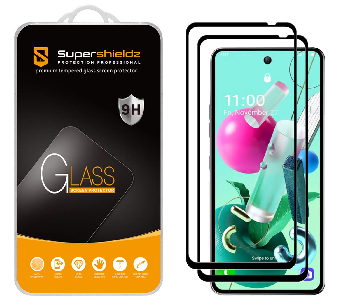 (2 Pack) Designed for LG K92 5G Tempered Glass Screen Protector, (Full Screen Coverage) Anti Scratch, Bubble Free (Black)