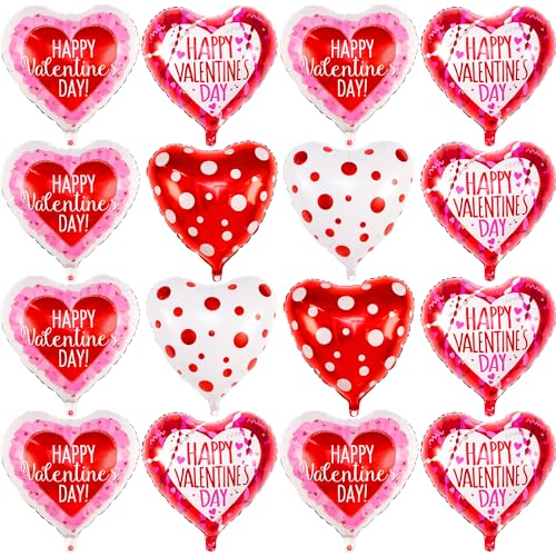 White & Pink Heart Shaped Foil Balloons 18 Inch, Pack of 12