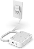 12 Outlet Surge Protector Power Strip 4 USB Ports 5FT Flat Plug Extension Cord 1800J