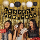2026 New Year Party Kit in Gold, Black, and White with Banner, Balloons, and Props