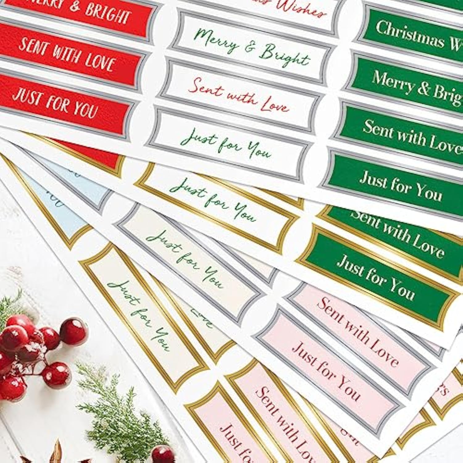 Silver & Gold Foiled Christmas Banners Selection. 8 Sheets Containing 192 Die-Cut & Foiled Christmas Card Banner Sentiments Perfect For Card Making Supplies & Paper Crafting