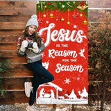 Christmas Decoration Outdoor Christmas Religious Door Cover Jesus Is The Reason For The Season Xmas Door Banner Christmas Nativity Banner For Winter Xmas Church Photo Booth Props 35.4X70.8 Inch