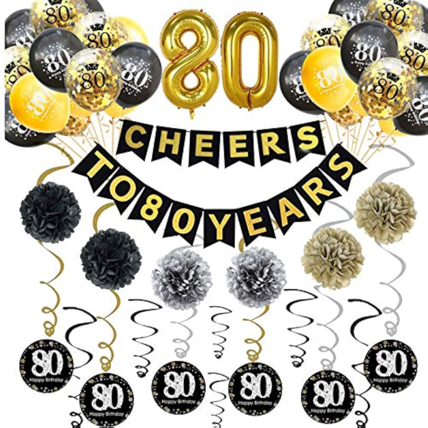 80Th Birthday Party Decorations Kit- Gold Glittery Cheers To 80 Years