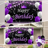 Purple And Black Party Decorations For Women, Purple Birthday Decorations For Girls Men With Purple Black Happy Birthday Backdrop Tablecloth Confetti Balloons Arch, Purple Party Supplies