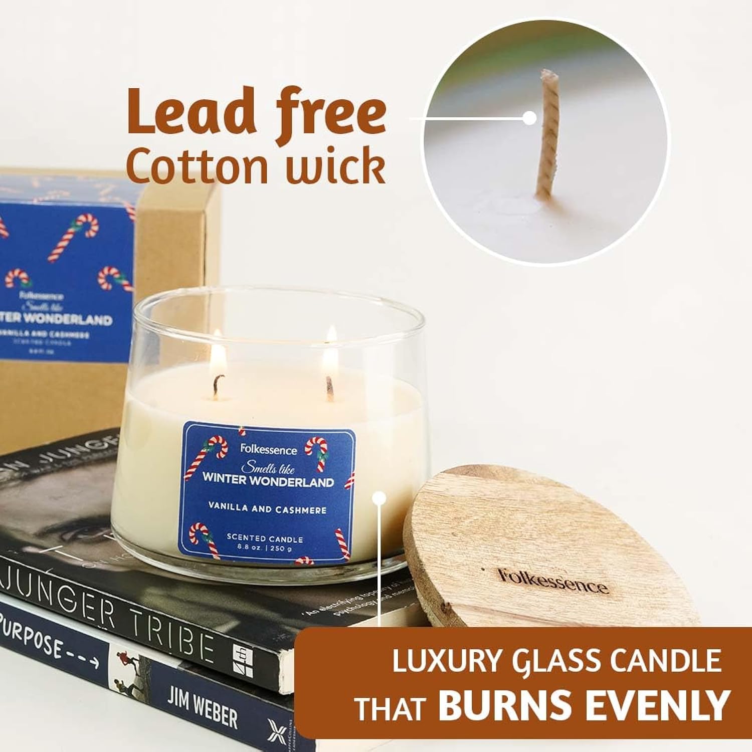 Christmas Candles- 8.8 Oz |Vanilla, Cashmere Scented Winter Candles For Home, Women, Gifts For Her |Soy, Non Toxic, Holiday Candle With 30 Hrs Burntime For Aromatherapy, Christmas Gifts