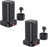 2 Pack Power Strip Tower 12 Outlets 4 USB Ports 6.5FT Extension Cord Outlet Extender